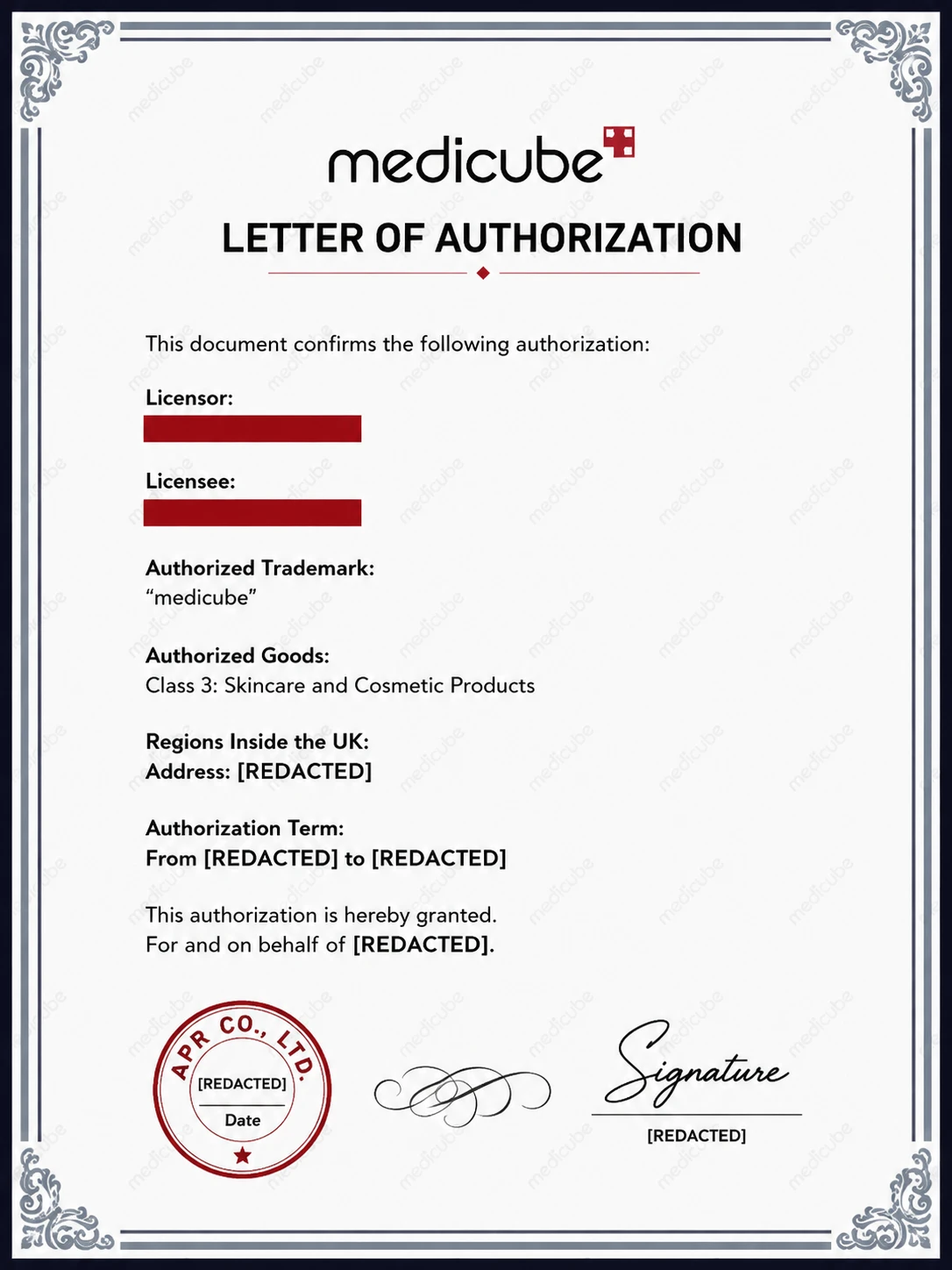 This letter confirms that the seller is the official retailer of Medicube products in United kingdom.