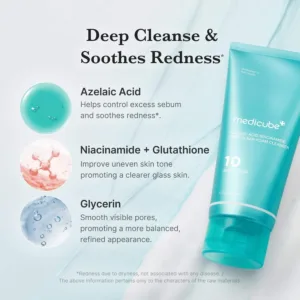 medicube Facial Cleanser Azelaic Acid Whip Cleanser Soothing Cleansing Foam - For Troubled Skin, Ideal for use after spot care, Excess Sebum Control, Korean Skincare, 4.23 oz